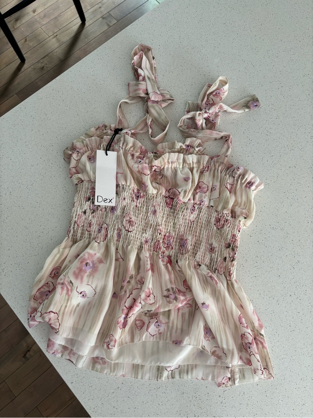 Dex Pink Floral Smocked Tie-Strap Camisole